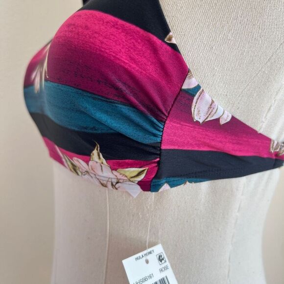 Hula Honey Floral Ruffled High Neck Bikini Swim Top Pink Size Small NWT - Picture 7 of 13